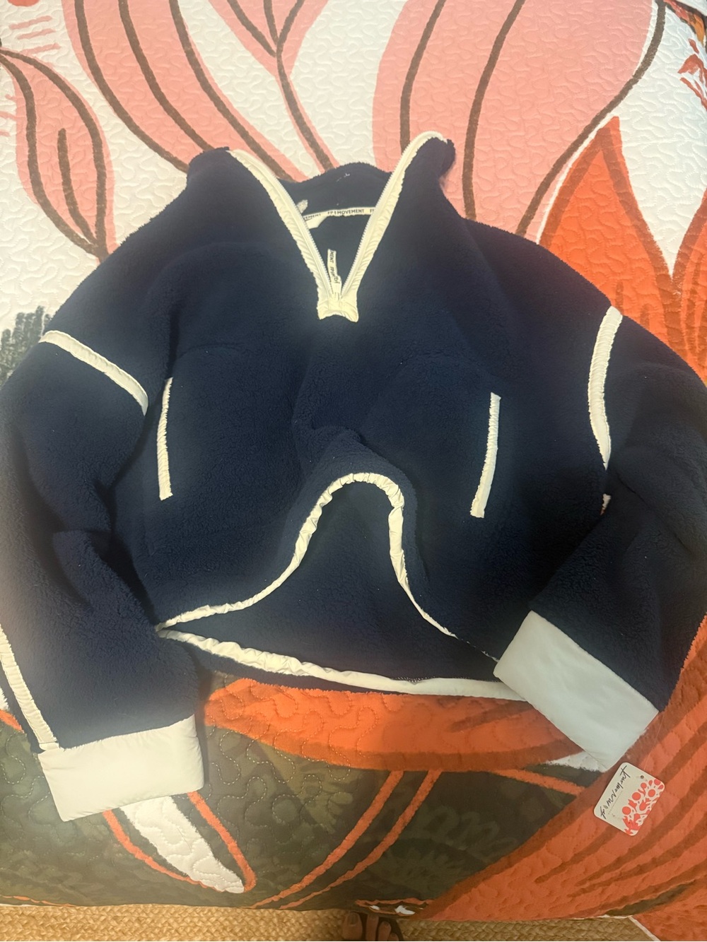NWT FP Movement by Free People Navy and Cream Quilted pullover